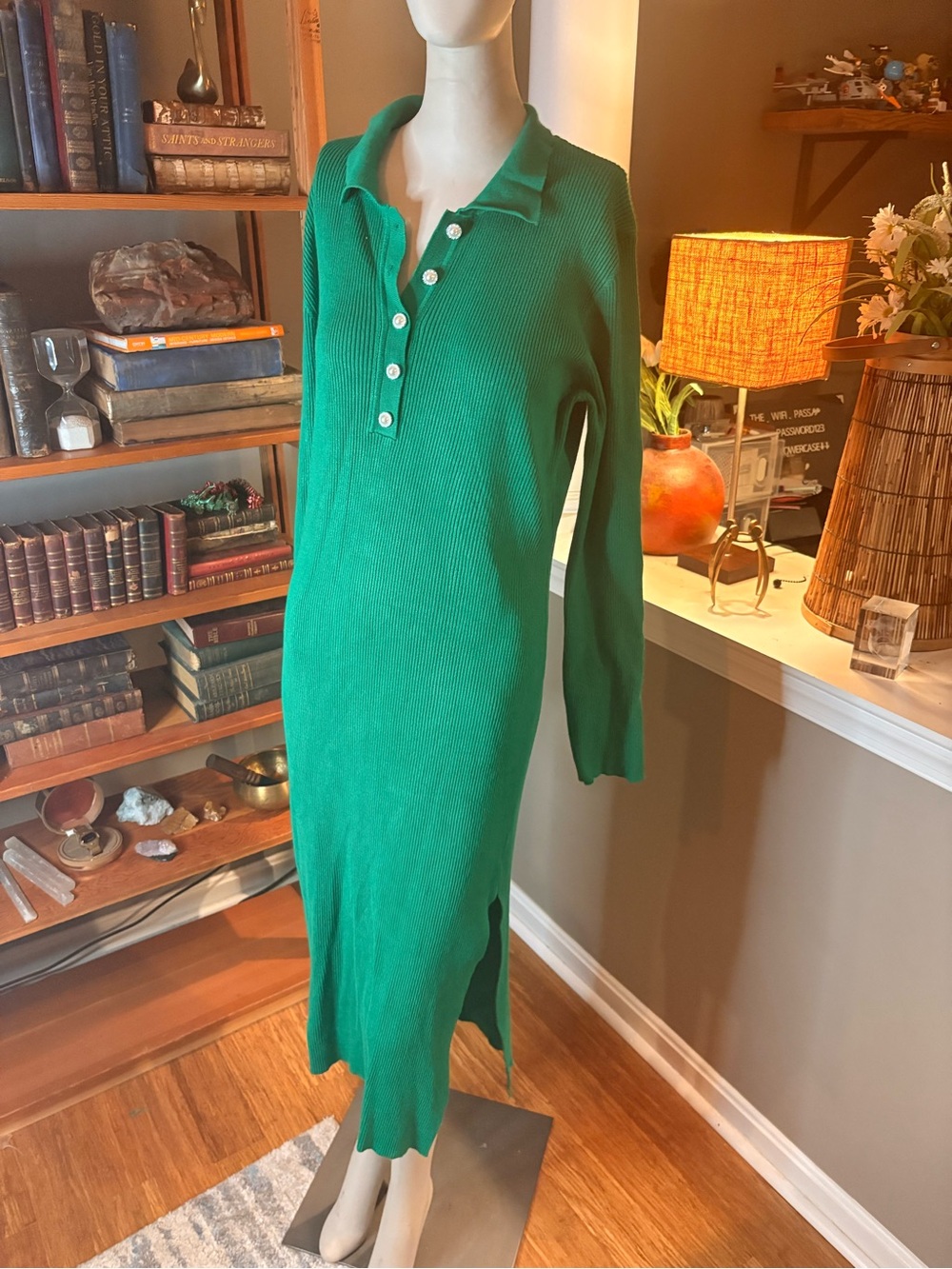 House of Harlow 1960 Emerald Green Long-Sleeve Polo Knit Dress